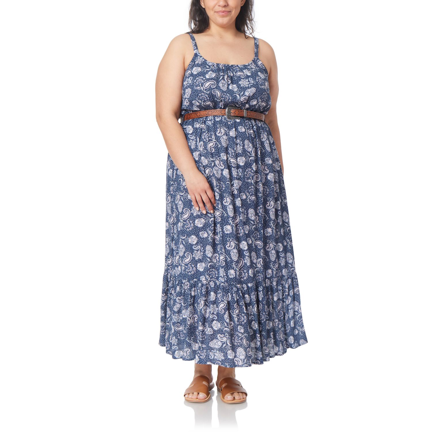 WallFlower Belted Peasant Maxi Dress
